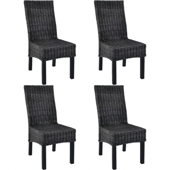 Hommoo Dining Chairs 4 pcs Black Kubu Rattan and Mango Wood VD18364 VD18364_UK 8077889300288
