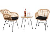 3 pcs Wicker Rattan Patio Conversation Set with Tempered Glass Table G34000345