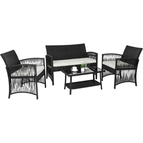 Rattan Garden Furniture Set, 4 Piece PE Rattan Patio Furniture Sets Weaving Wicker Sofa Set With Cushion Glass Table, For Patio, Lawn, Garden, 1023860 665878250850