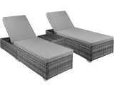 Bamny - Rattan Sun Loungers, 3 Piece Rattan Recliner Chaise Lounge Set, 5 Adjustable Backrest, 8cm Cushions, Coffee Table, Sun Bed Lounger For 794775166633 794775166633