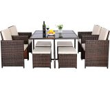 BAMNY 9 Piece Rattan Garden Furniture Set, Outdoor Rattan Garden Dining Set 8 Seater Patio Dining Table and Chairs for Lawn, Backyard, Poolside 645716080481 645716080481