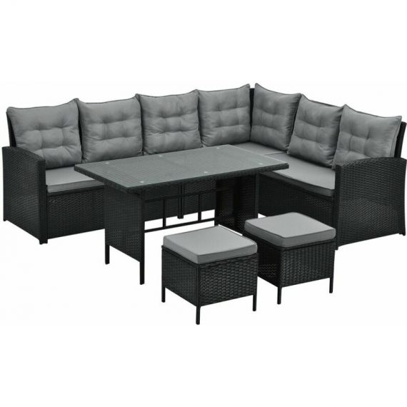 Monroe 8 Seater Garden Rattan Furniture Corner Dining Set Table Sofa Bench Stool Black Black Monroe 5060381724365