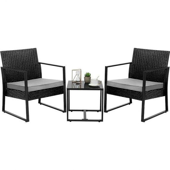 3 pcs Rattan Garden Furniture Set, Outdoor Rattan Wicker Bistro Set with Coffee Table for Indoor Outdoor Patio Garden Backyard 1017748 794775167531