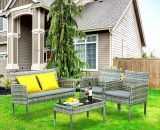 4 Piece Rattan Garden Furniture Set, Outdoor Patio Garden Sofa Set Rattan Table and Chairs Bistro Set for Lawn, Terrace, Backyard 1028800 788934849055