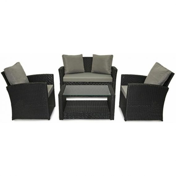 Rattan Garden Furniture Weave Wicker Sofa Set Conservatory Set Black Roma - Black - Evre 5060381724709 5060381724709