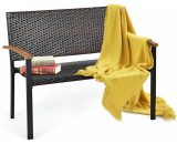 Casart - Patio Wicker Bench Outdoor Rattan Loveseat Chair All Weather Garden Seating OP70702 615200223885