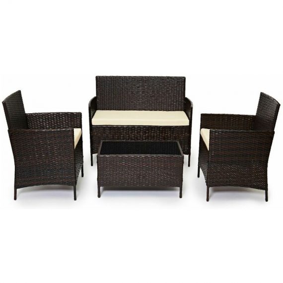 Outdoor Garden Rattan Furniture 4 Piece set Chairs Sofa Table Patio Madrid Brown - Brown - Evre Brown Madrid 5060381721463
