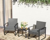 Set of 3 Garden Rattan Patio Furniture Set with Iron Frame,Grey - Livingandhome LG0901 747492407794
