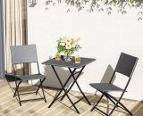 Set of 3 Rattan Garden Foldable Coffee Table and Chairs Set, Dark Grey - Livingandhome LG0783 742521051764