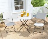 Set of 3 Rattan Garden Foldable Coffee Table and Chairs Set, White - Livingandhome LG0781 742521051740
