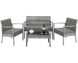 Rattan Garden Furniture Set, 4 Piece Rattan Garden Table and Chairs Outdoor Furniture Sets with Coffee Table for Backyard, Porch, Lawn, Poolside 645716080443 645716080443