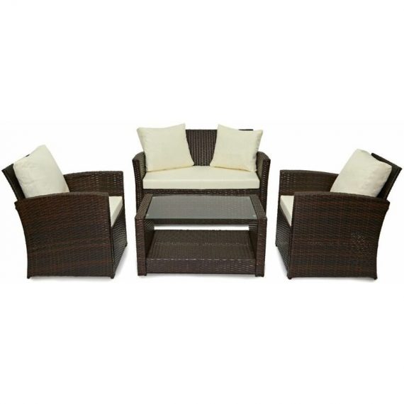 Rattan Garden Furniture Weave Wicker Sofa Set Conservatory Set Brown Roma - Brown - Evre 5060381724662 5060381724662