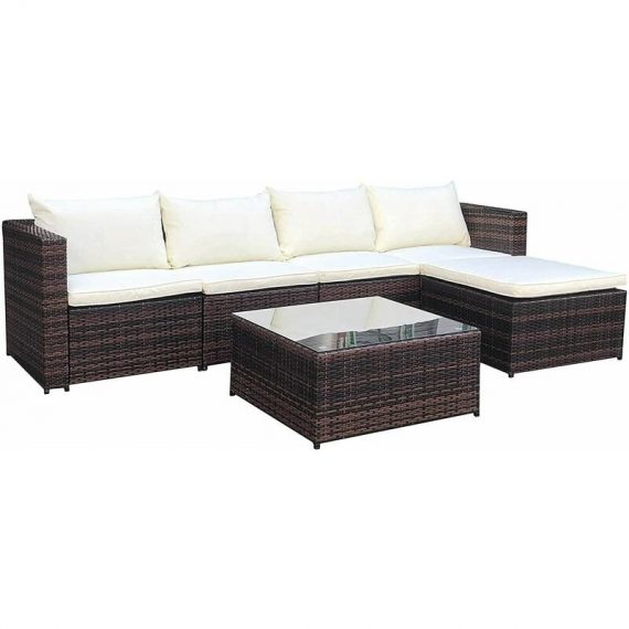 Rattan Outdoor Garden Furniture Set Miami Sofa Coffee Table, Foot Stool Rattan (Brown) - Evre Brown Miami 5060381729926