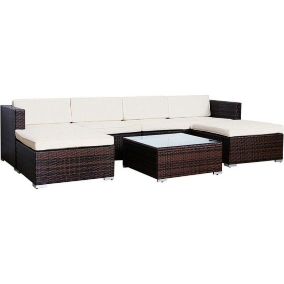 Rattan Outdoor Garden Furniture Set 6 Seater Sofa with Coffee Table (Brown) - Brown - Evre 5060381723351 5060381723351