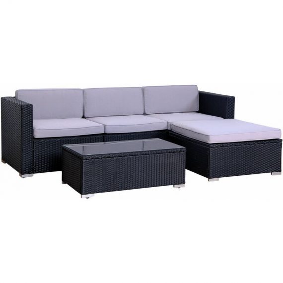 Outdoor California Rattan Garden Furniture Set Modular Set Patio Sofa Black - black 5060381723252 5060381723252