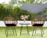 3 pcs Wicker Rattan Patio Conversation Set with Tempered Glass Table FA_G34000345