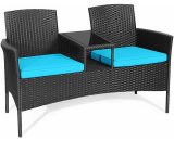 Casart - 2 Seater Rattan Loveseat Chair Outdoor Steel Frame Furniture Set with Cusohions HW63234TU 615200225520
