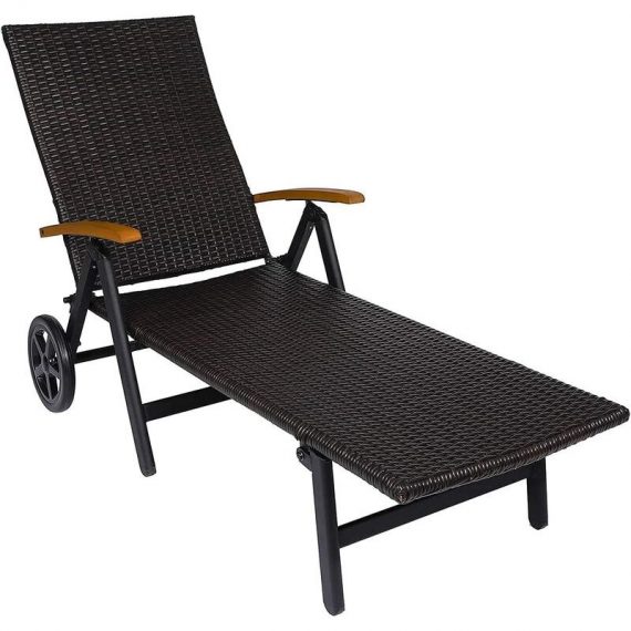 Rattan Sun Lounger, Wicker Sunbed Day Bed Recliner Adjustable Backrest Foldable Outdoor Chaise Lounge For Garden, Patio, Poolside,Terrace - Bamny 1027093 768558600874