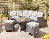 Cheshire Garden Furniture(r) - 6 Seater Natural Stone Compact Rattan Weave Corner Dining Set - With Stools 46445 600736085915