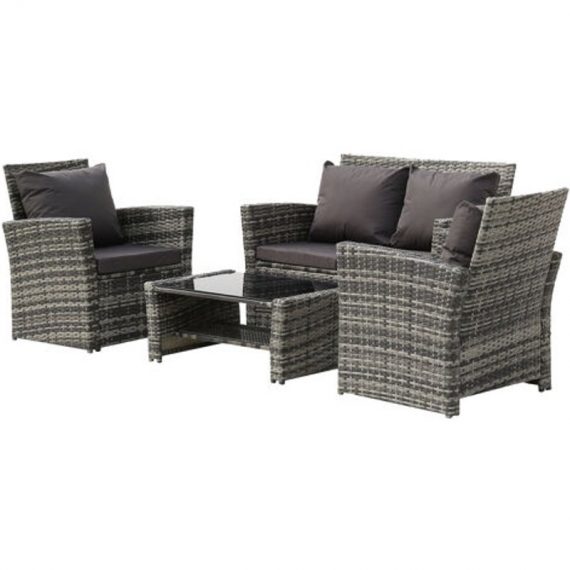 Famiholld - 4-Piece Garden Rattan Sofa Set Combination Dark Gray Cushion with Coffee table-Grey - Grey FA1-G56000036+G56000039