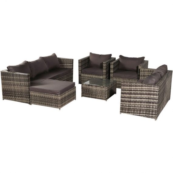 Famiholld - 8-Seat Garden Rattan Furniture Dinning Sets Patio Outdoor Sofa With Free Rain Cover Dark Gray Sofa Cover -Gray Rattan FA1-G34000328+G34000330+G34000333+G34000334
