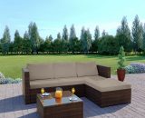 3-piece Garden Rattan Furniture Set Conjoined Sofa Pedal Coffee Table-Brown - Brown FA1-G34000204+G34000206