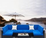 Famiholld - Fully Equipped Weaving Garden Furniture Rattan Sofa Set with 2pcs Corner Sofas & 4pcs Single Sofas & 1 pcs Coffee Table Black Embossed FA1-G26000847*2+G26000848