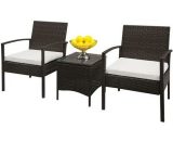 3PC Outdoor Rattan Bistro Set Furniture Garden Coffee Table Wicker Brown Gradient FA1-G26001013