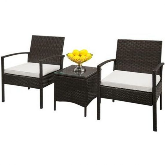 3PC Outdoor Rattan Bistro Set Furniture Garden Coffee Table Wicker Brown Gradient FA1-G26001013