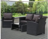 Famiholld - 4-Piece Garden Rattan Sofa Set Combination Dark Gray Cushion with Coffee table-Black - Black FA1-G56000037+G56000038