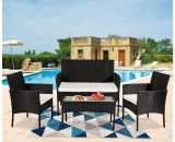 4PCS Outdoor Living Room Balcony Garden Rattan Furniture-Black FA1-G56000024