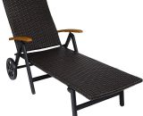 Wheeling Rattan Sun Lounger, Wicker Sunbed Day Bed Recliner Adjustable Backrest Foldable Outdoor Chaise Lounge For Garden, Patio, Poolside,Terrace 1027093 665878250843