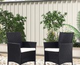 Set of 2 Patio Garden Rattan Chairs Lounge Cushioned Garden Chairs,Black - Livingandhome LG0902 735940212410