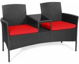 Casart - 2 Seater Rattan Loveseat Chair Outdoor Steel Frame Furniture Set with Cusohions HW63234RE 615200225537