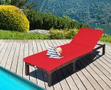 Rattan Sun Lounger 6 Positions Adjustable Deck Chaise Sunbed w/Removable Cushion HW63758RE 615200225261