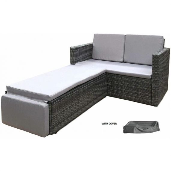 Rattan Outdoor Garden Sofa Furniture Love Bed Patio Sun bed 2 seater Grey New with Cover - grey - Evre Grey Love bed with cover 5060381722590