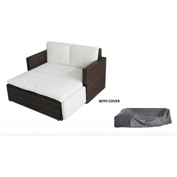 Rattan Outdoor Garden Sofa Furniture LoveBed Patio Sun bed Brown With cover - Brown - Evre Brown LoveBed + Cover 5060381721593