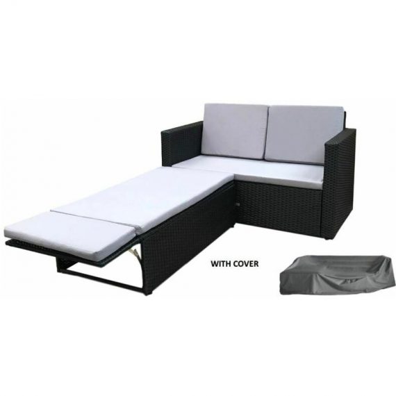 Outdoor Rattan Garden Sofa Furniture Set Love Bed two seater Black with Cover - Black - Evre Black_LoveBed+ cover 5060381721586