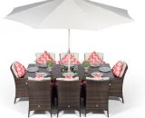 Modern Furniture Direct - Savannah Large Rattan Dining Set | Rectangle 8 Seater Brown Rattan Table & Chairs Set with Ice Bucket Drinks Cooler | SAVRGF16 5060521524442