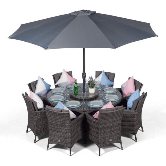 Modern Furniture Direct - Savannah Rattan Dining Set | Large Round 8 Seater Grey Rattan Dining Set | Outdoor Rattan Garden Table & Chairs Set | Patio SAVRGF19 5060521524534