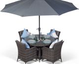 Modern Furniture Direct - Savannah 4 Seater Grey Rattan Dining Table & Chairs with Ice Bucket Drinks Cooler | Outdoor Rattan Garden Dining Set with SAVRGF24 5060521524237