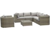 Alice's Garden - Tonico: 6-seater round rattan garden sofa set, Natural/Heather Beige cushions - Wood RW3005BG 3760247262889