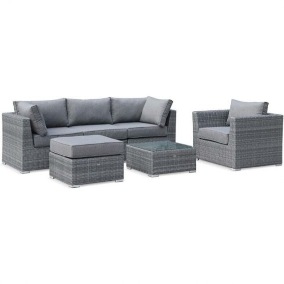 Alice's Garden - Grey 5-seat deluxe rattan aluminium frame garden corner sofa set - ready-assembled - Vinci - Grey WKVS007GYGY 3760287182512