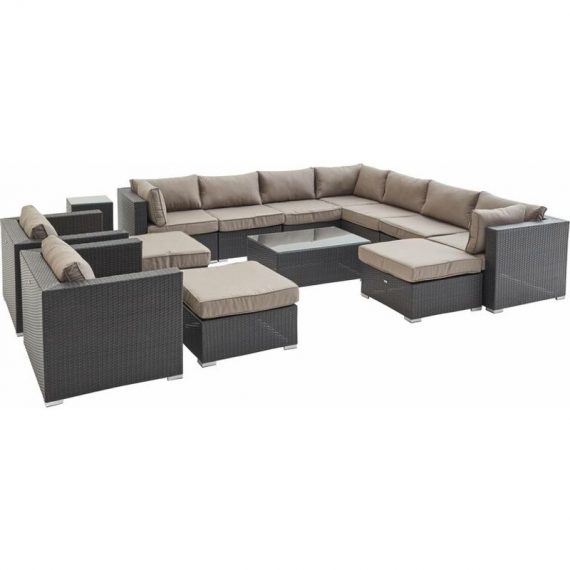 Alice's Garden - 13-14 seater rattan garden furniture large sofa set table, brown weave. Ready assembled conservatory furniture - Brown W002XLCHOCOBN 3760216531510