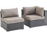 Alice's Garden - Rattan sofa set - Brescia - 1 corner armchair + 1 chair - Brown rattan, chocolate cushions - Brown W00MCCHBN 3760287186763