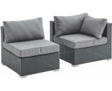 Rattan sofa set - Brescia - 1 corner armchair + 1 chair - Black rattan, grey cushions - Black W00MCBKGY 3760287186756