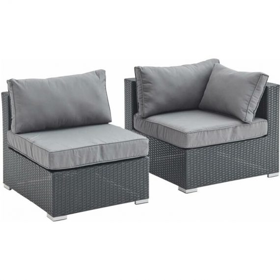 Rattan sofa set - Brescia - 1 corner armchair + 1 chair - Black rattan, grey cushions - Black W00MCBKGY 3760287186756