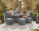 Nova Outdoor Living - Nova - Cambridge Outdoor Rattan Corner Dining Set - Rising Garden Table & Right Arm Sofa with Stools - Grey NOV-05-014 5053149083873
