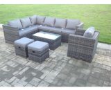 Fimous Dark Grey Mixed Rattan Garden Furniture Corner Sofa Set Oblong Coffee Table Chair Footstools A100306101316 605766025207