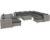 Alice's Garden - 12-14 seater rattan garden furniture large sofa set table, mixed grey weave. Ready assembled conservatory furniture - Mixed grey W002XLMIXGY 3760216538779